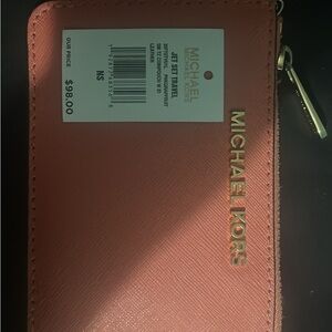 Michael Kors Coral Card Holder with Gold Accents